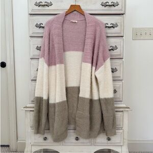 Colorblock Open Front Eyelash cardigan